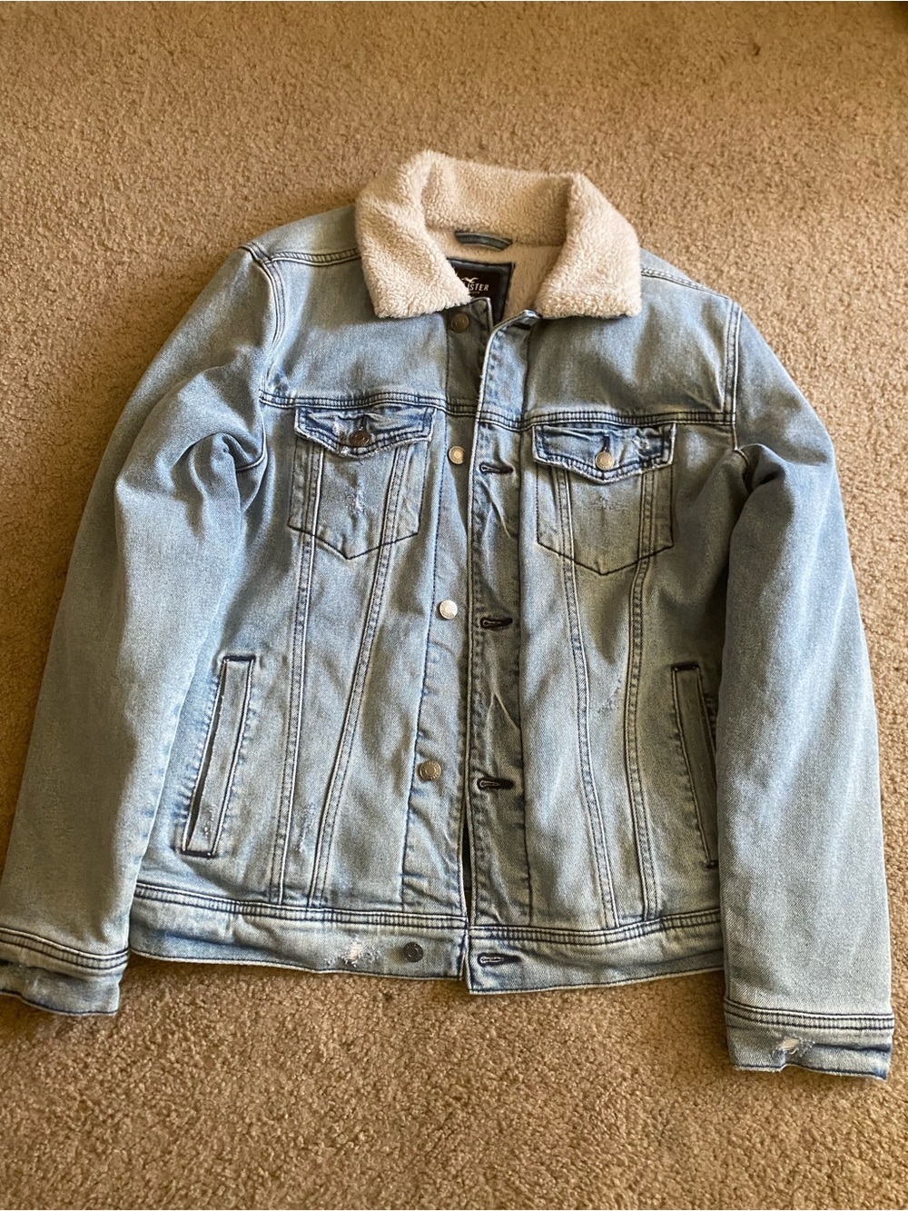 Men's Hollister Advanced Stretch Sherpa Denim Jacket Light Wash Size L NWOT